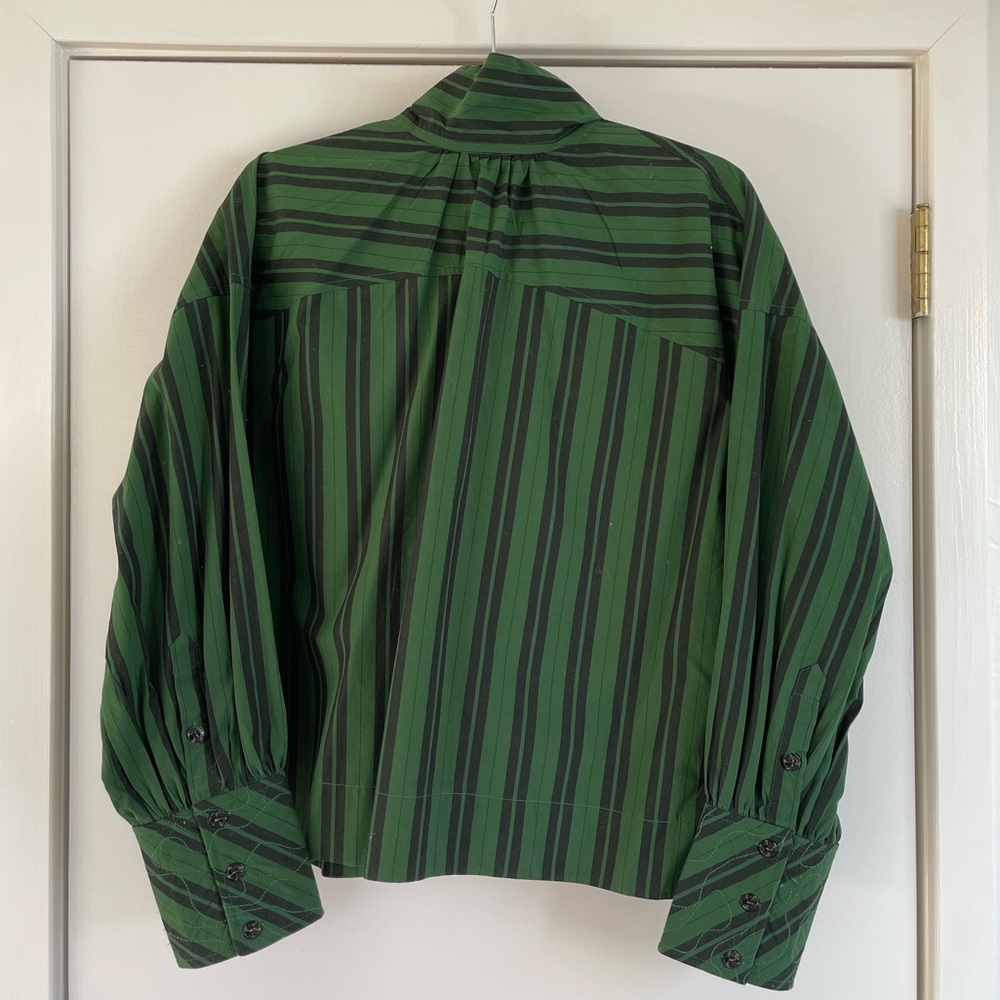 Ganni Mock Neck Tie Stripe Oversized Blouse - Picture 7 of 7